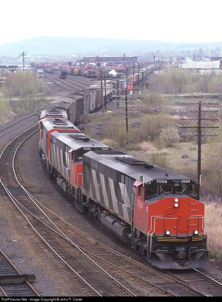 Eastbound out of North Bay, taken from the main st overpass. May 1983